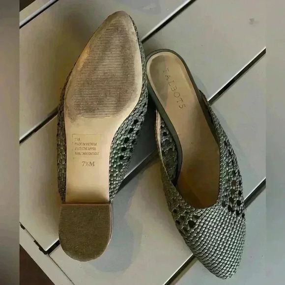 Talbots Edison Green Woven Pointed Toe Slip On Low Heel Mule Shoes Sz 7.5 - Picture 3 of 5